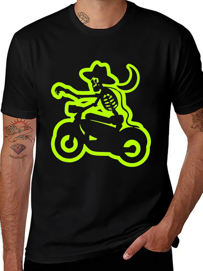 Camiseta Negra con Esqueleto Motero Neón