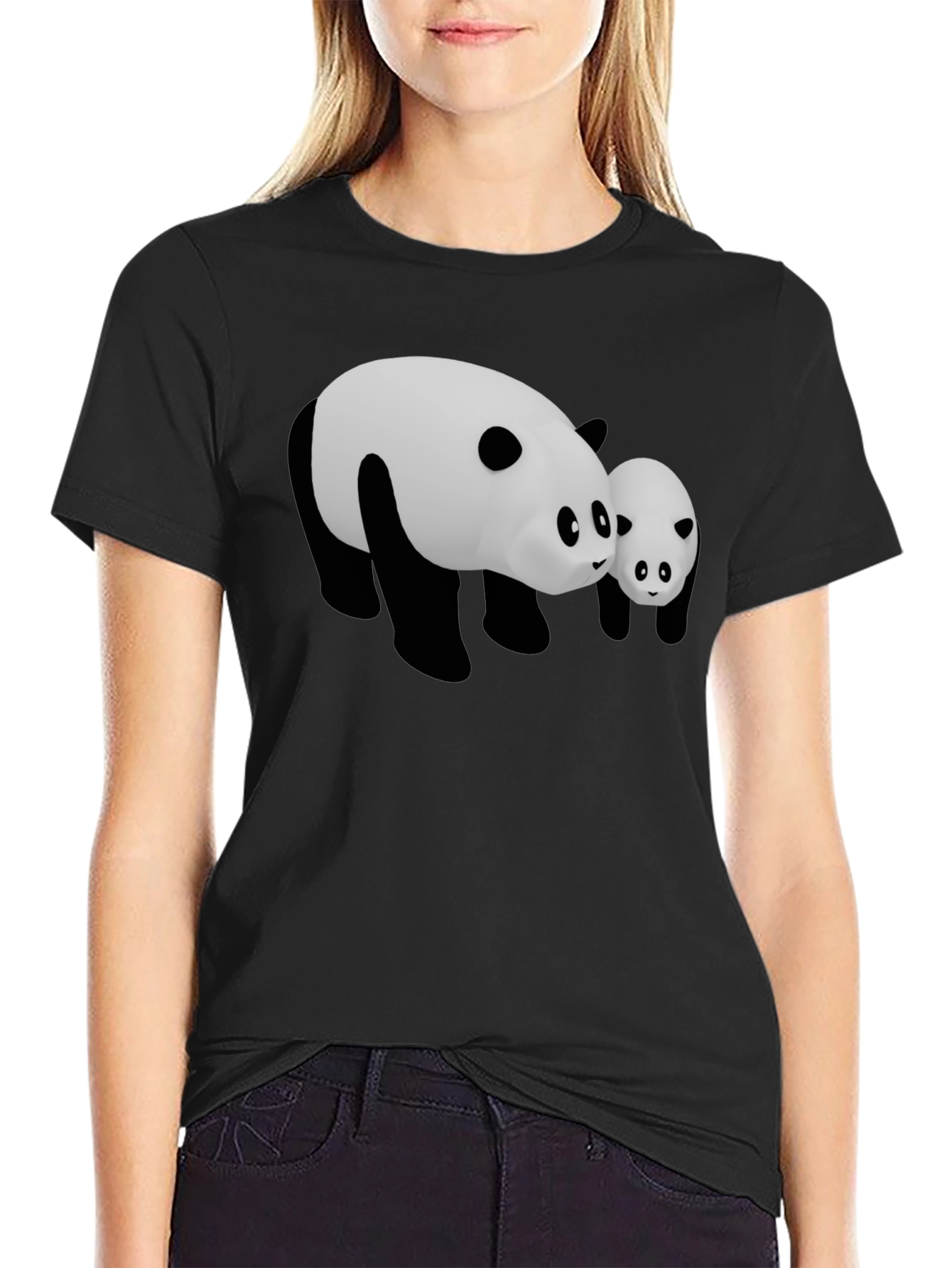 Camiseta Negra con Diseño Panda Adorable