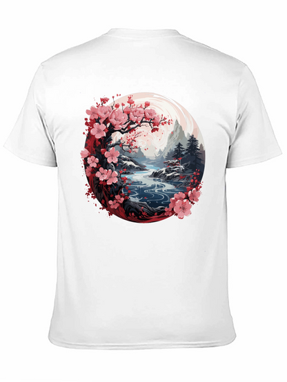 Camiseta Negra Diseño Floral Japonés