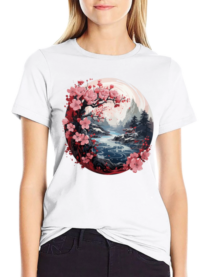 Camiseta Negra Diseño Floral Japonés