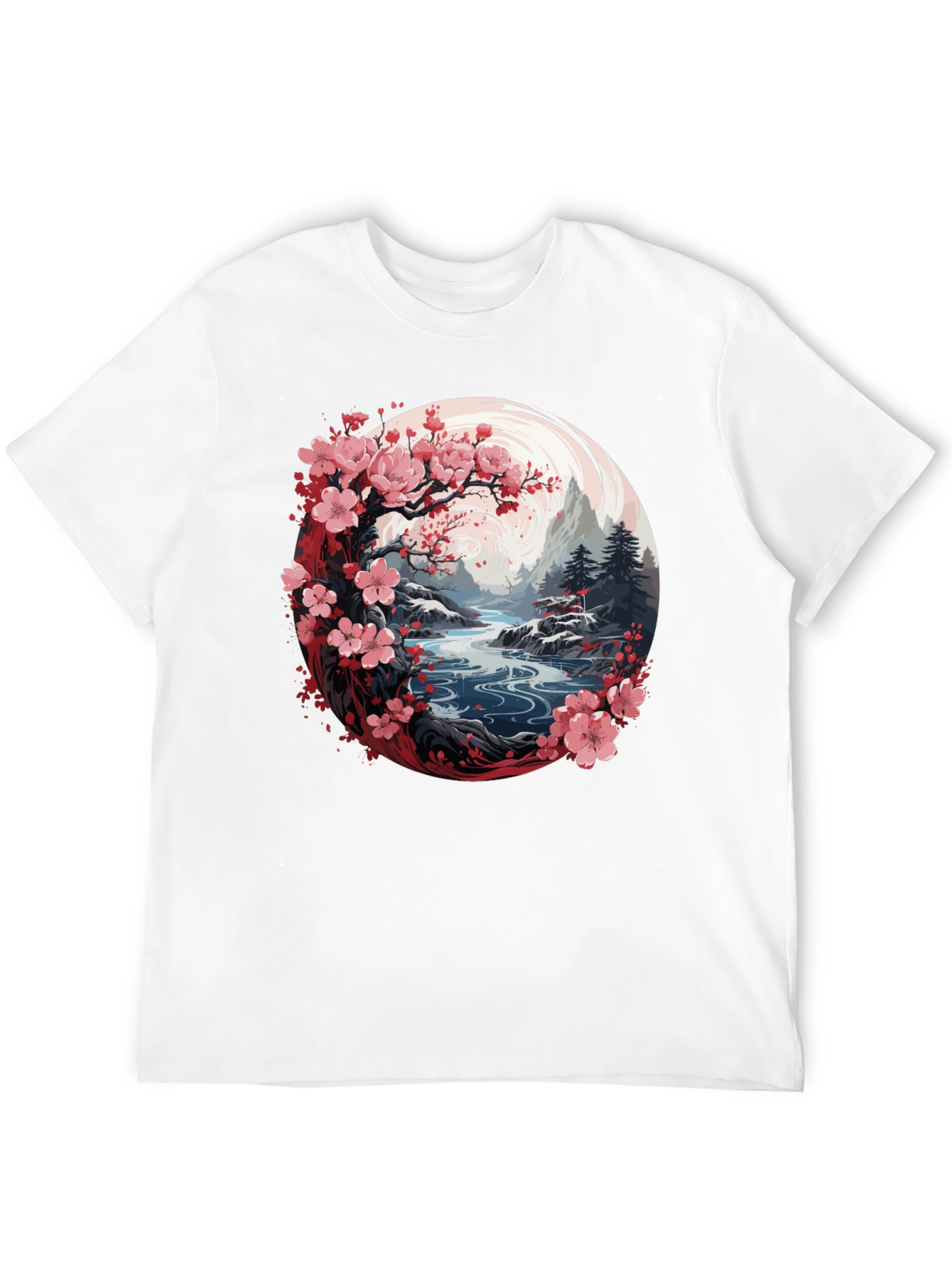 Camiseta Negra Diseño Floral Japonés