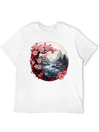 Camiseta Negra Diseño Floral Japonés
