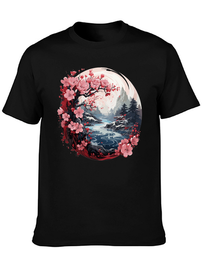 Camiseta Negra Diseño Floral Japonés