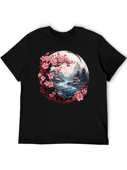 Camiseta Negra Diseño Floral Japonés
