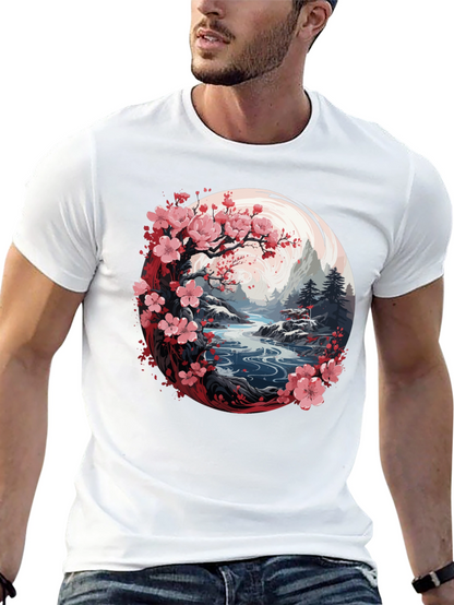 Camiseta Negra Diseño Floral Japonés