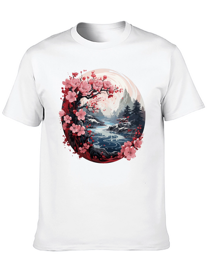 Camiseta Negra Diseño Floral Japonés