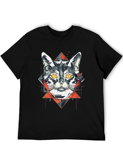 Camiseta Negra con Diseño de Gato Geométrico