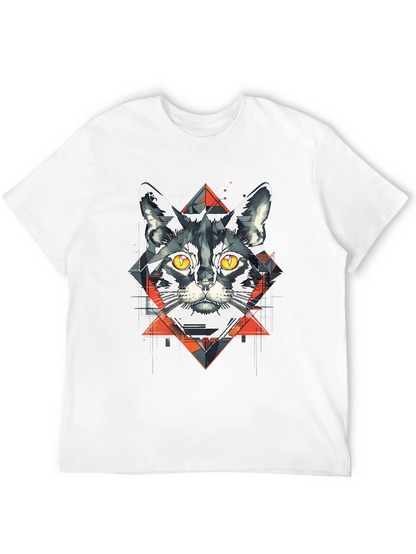 Camiseta Negra con Diseño de Gato Geométrico
