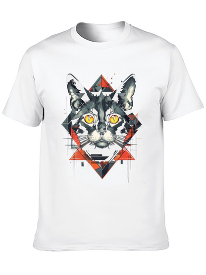 Camiseta Negra con Diseño de Gato Geométrico