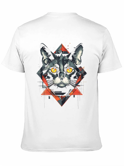 Camiseta Negra con Diseño de Gato Geométrico