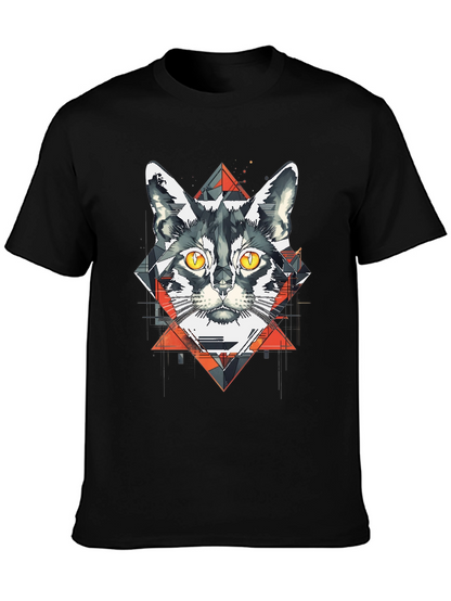 Camiseta Negra con Diseño de Gato Geométrico