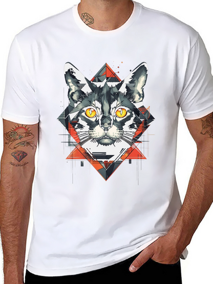 Camiseta Negra con Diseño de Gato Geométrico