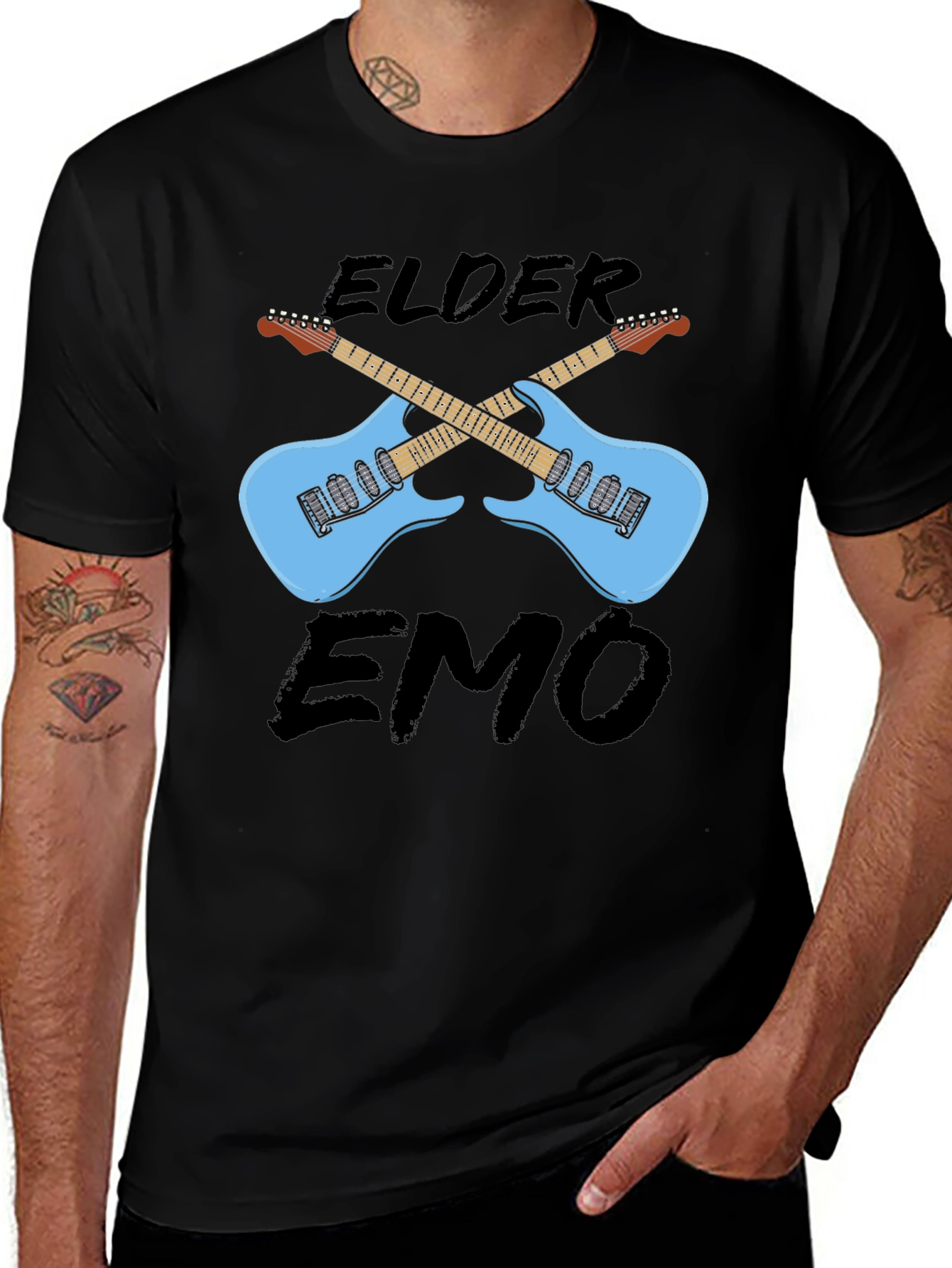 Camiseta Negra Elder Emo con Guitarras Cruzadas