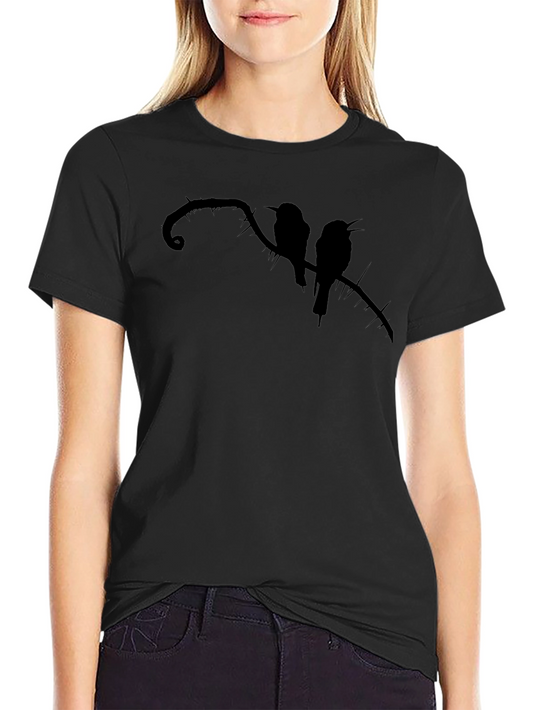 Camiseta Negra con Silueta de Aves