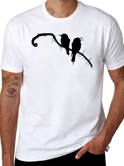 Camiseta Negra con Silueta de Aves