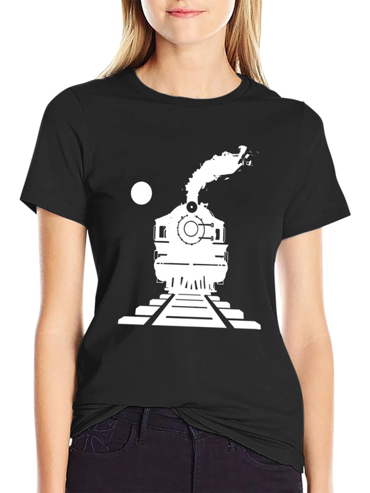 Camiseta Negra con Diseño de Tren a Vapor Clásico