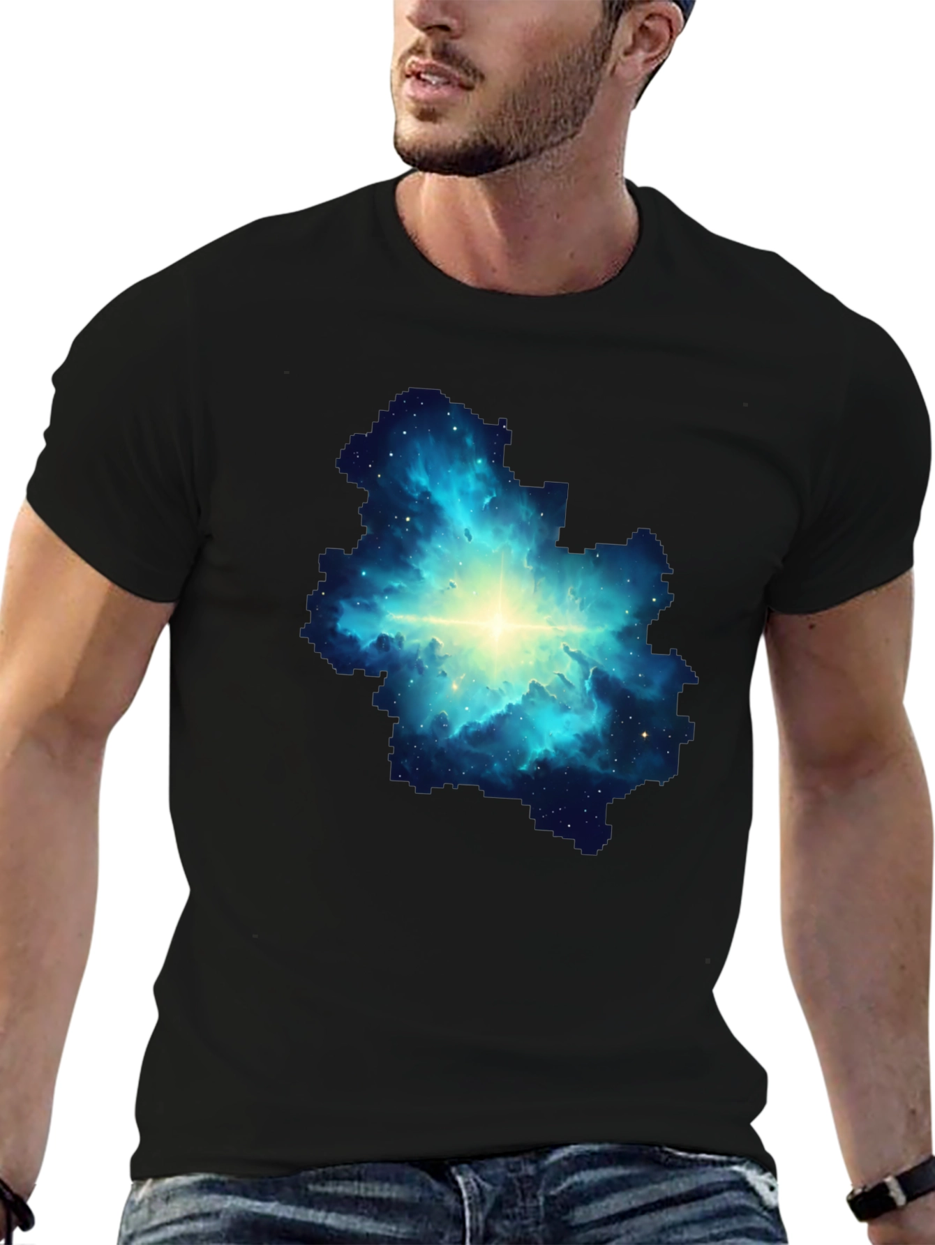 Camiseta Negra con Diseño de Nebulosa Estelar