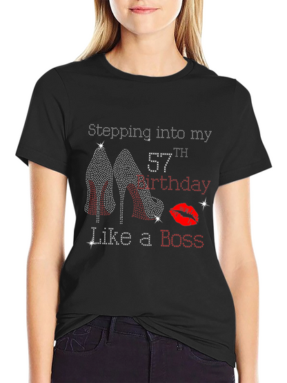 Camiseta Negra de Cumpleaños #57 con Diseño de Tacones