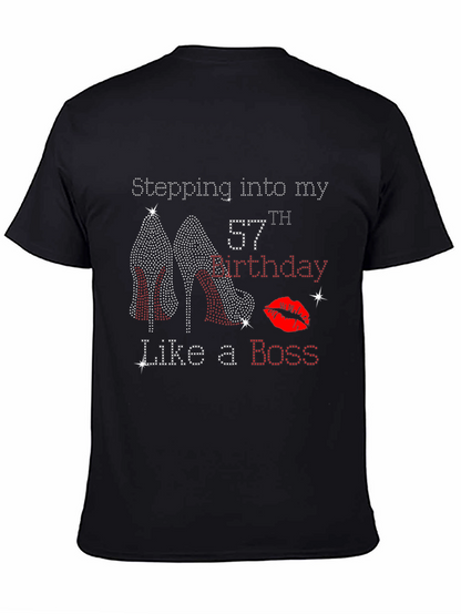 Camiseta Negra de Cumpleaños #57 con Diseño de Tacones