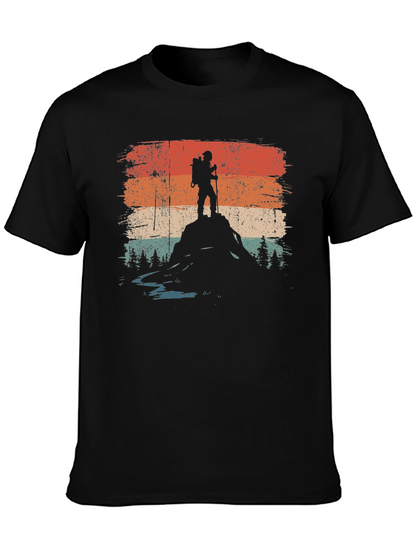 Camiseta Negra Gráfico Retro Montañista Aventura