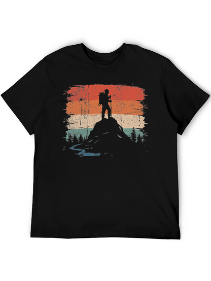 Camiseta Negra Gráfico Retro Montañista Aventura