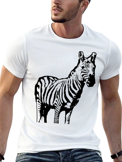 Camiseta Negra Estampado Cebra Casual Hombre
