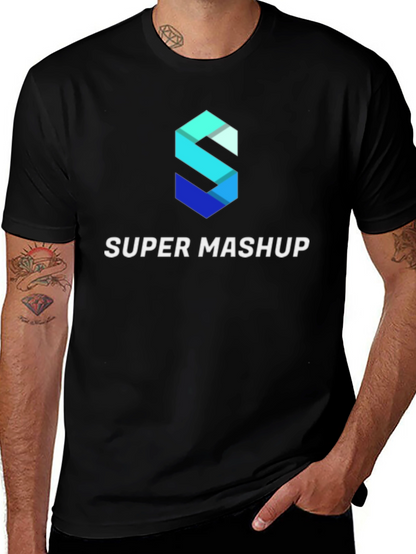 Camiseta Negra Super Mashup Algodón Diseño Moderno