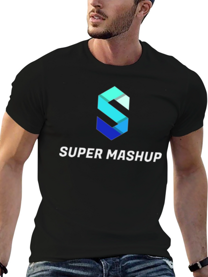 Camiseta Negra Super Mashup Algodón Diseño Moderno