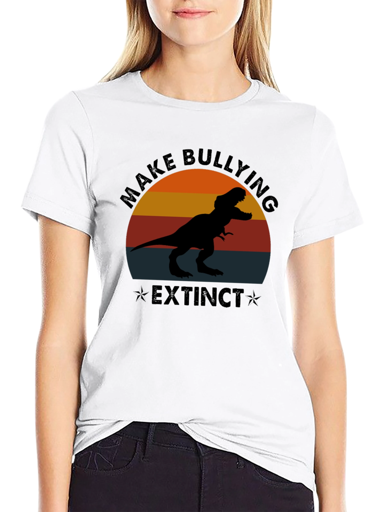 Camiseta Negra Make Bullying Extinct Dinosaurio