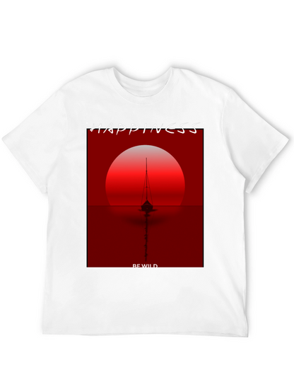 Camiseta Negra con Diseño de Atardecer y Barco