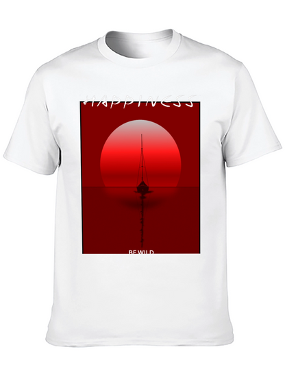 Camiseta Negra con Diseño de Atardecer y Barco