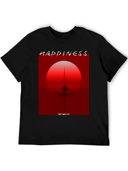 Camiseta Negra con Diseño de Atardecer y Barco