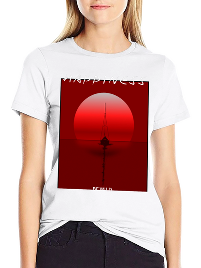 Camiseta Negra con Diseño de Atardecer y Barco