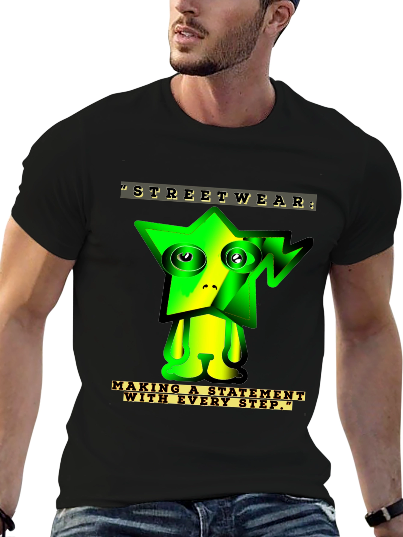 Camiseta Negra con Diseño Gráfico Abstracto