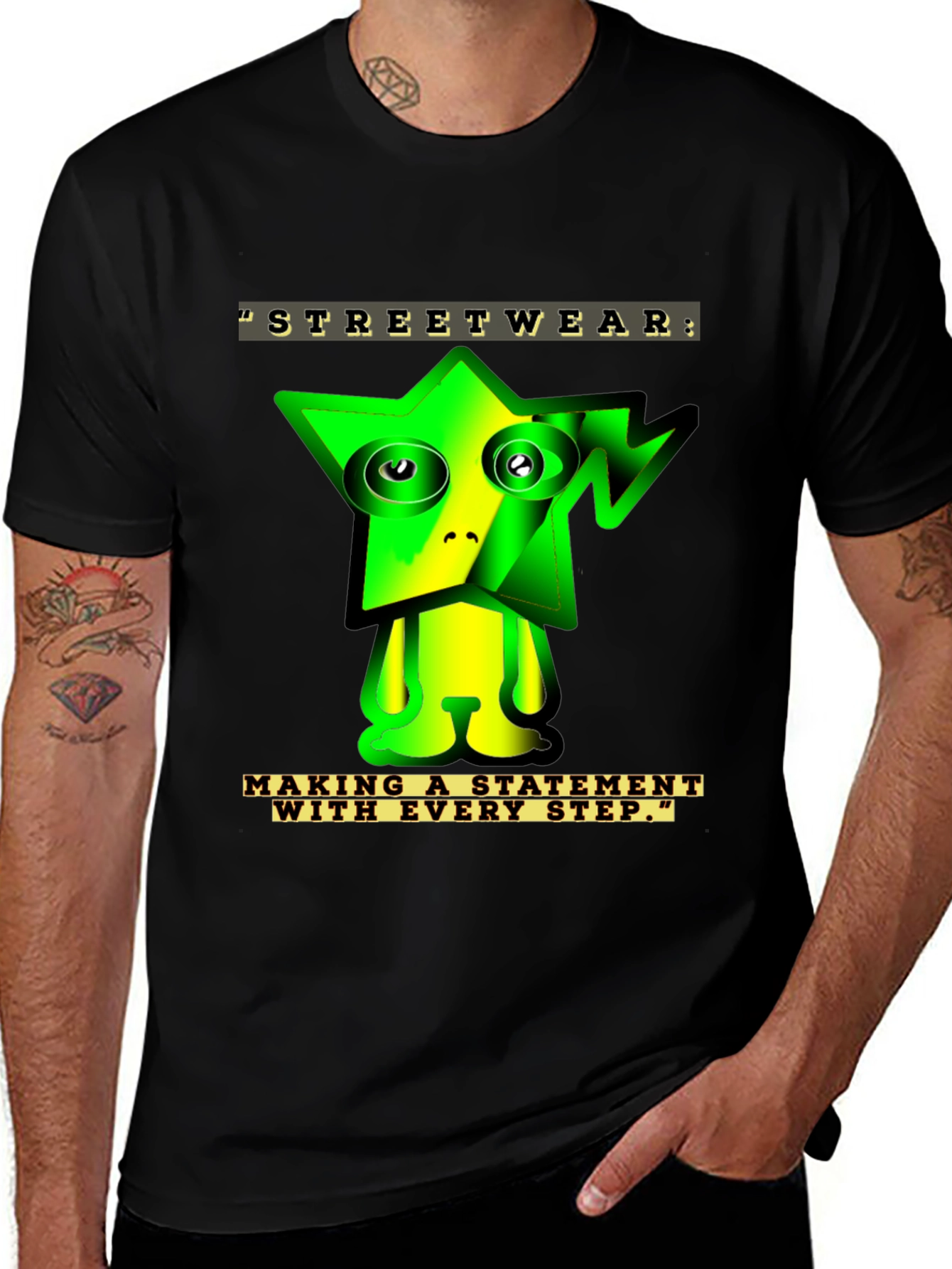 Camiseta Negra con Diseño Gráfico Abstracto