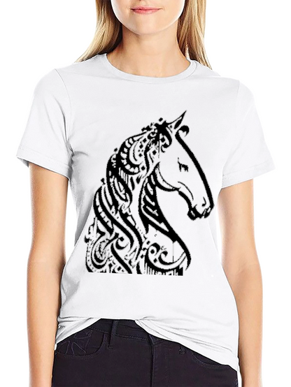 Camiseta Negra con Diseño de Caballo Abstracto