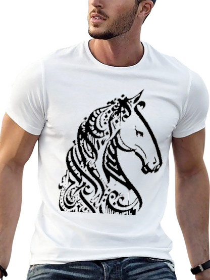 Camiseta Negra con Diseño de Caballo Abstracto