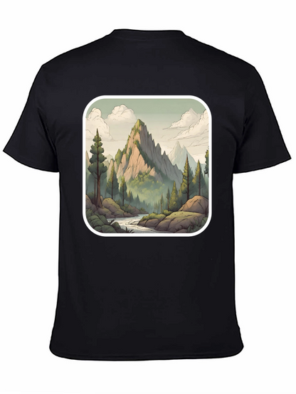 Camiseta Negra con Diseño de Montaña Escénica