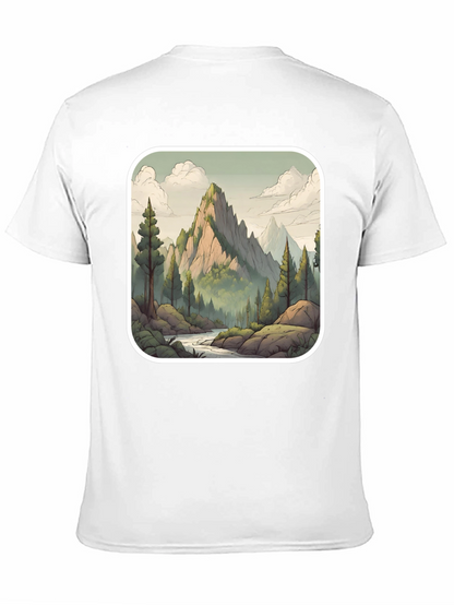 Camiseta Negra con Diseño de Montaña Escénica