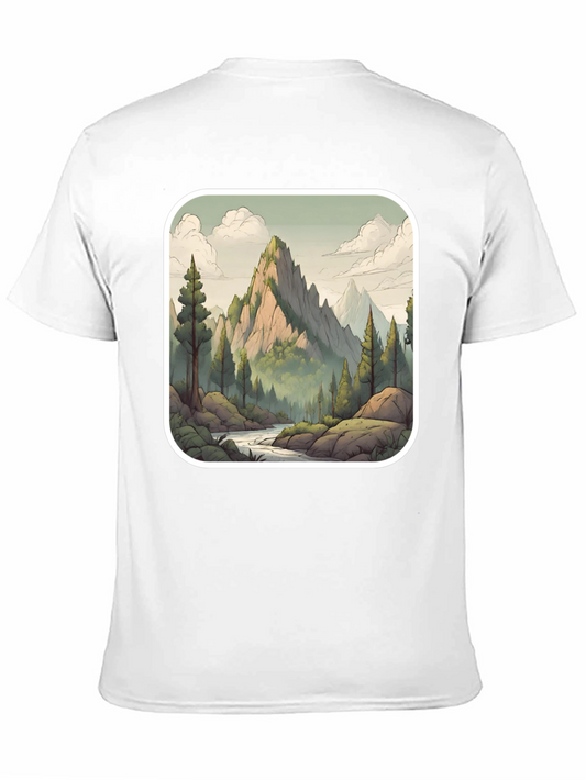 Camiseta Negra con Diseño de Montaña Escénica