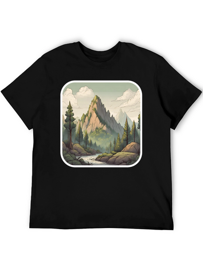 Camiseta Negra con Diseño de Montaña Escénica