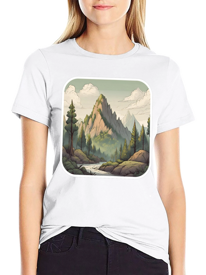 Camiseta Negra con Diseño de Montaña Escénica