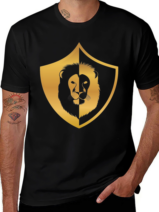 Camiseta Negra con Diseño de León Dorado