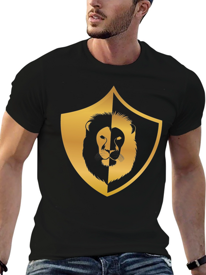 Camiseta Negra con Diseño de León Dorado