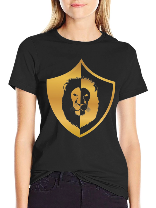 Camiseta Negra con Diseño de León Dorado