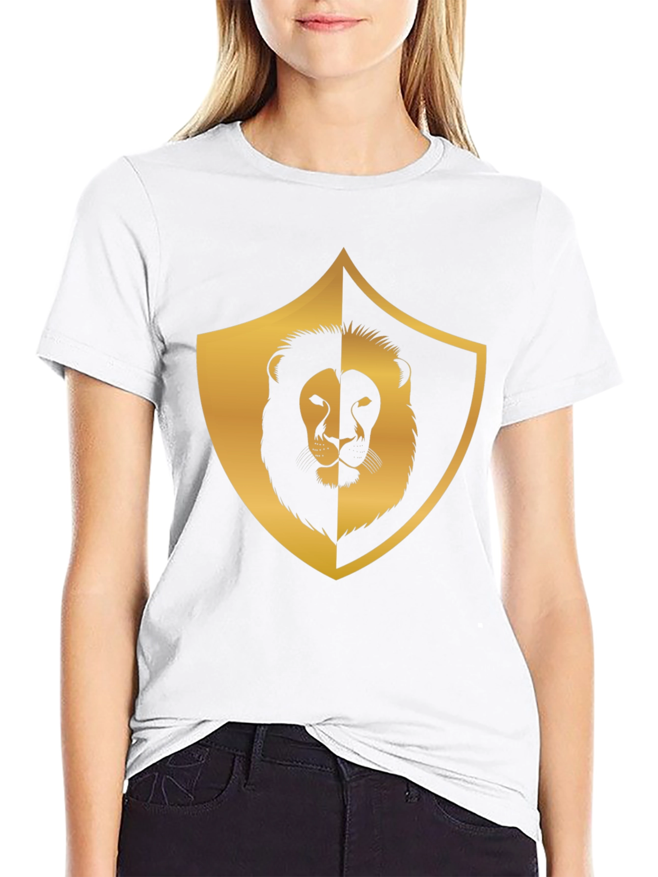 Camiseta Negra con Diseño de León Dorado