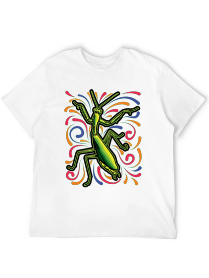 Camiseta Negra con Diseño de Mantis Religiosa Psicodélica