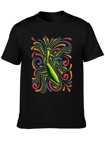 Camiseta Negra con Diseño de Mantis Religiosa Psicodélica