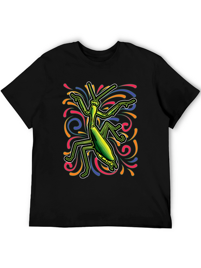 Camiseta Negra con Diseño de Mantis Religiosa Psicodélica
