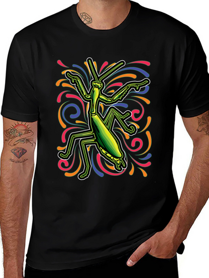 Camiseta Negra con Diseño de Mantis Religiosa Psicodélica